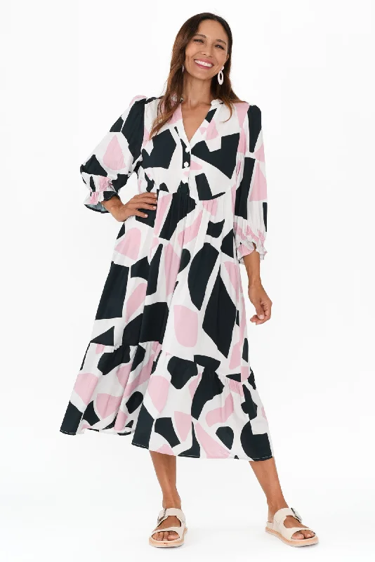 Midi dresses with keyhole backs for a flirty and unexpected detail Burleigh Pink Geo Sleeved Dress Midi dresses with keyhole backs for a flirty and unexpected detail Burleigh Pink Geo Sleeved Dress
