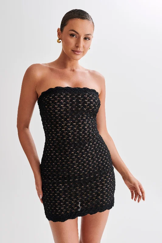Animal print mini dresses for a bold statement Amadea Lace Mini Dress - Black