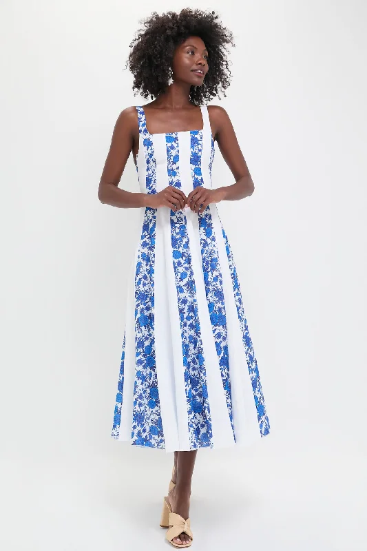 Midi dresses with polka dot prints for a playful summer outfit White and Blue Floral Linen Midi Dress Midi dresses with polka dot prints for a playful summer outfit White and Blue Floral Linen Midi Dress