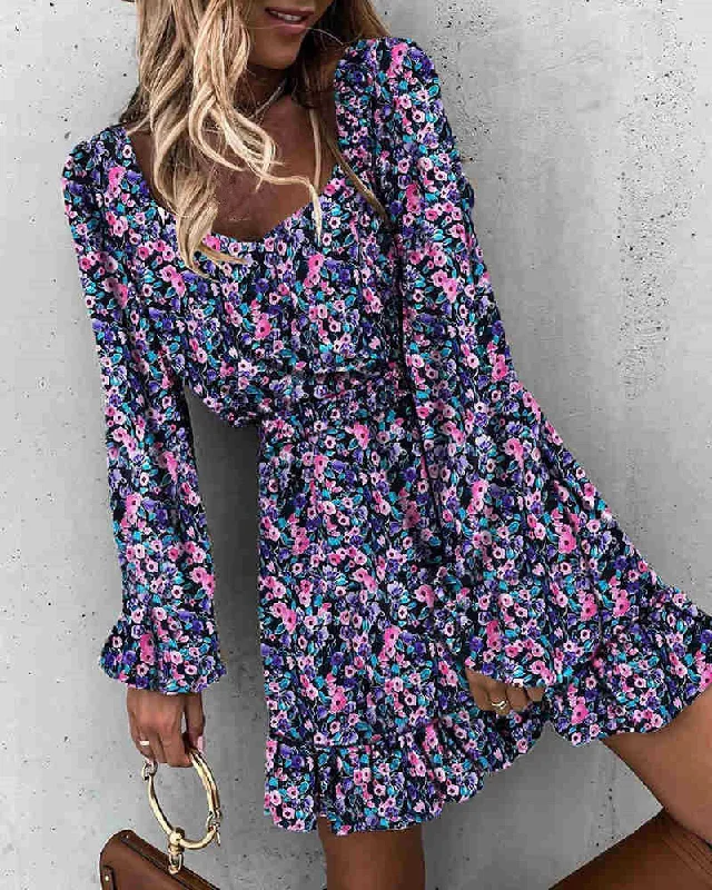 Plaid mini dresses for fall fashion Mallory Floral Crochet Ruffle Dress