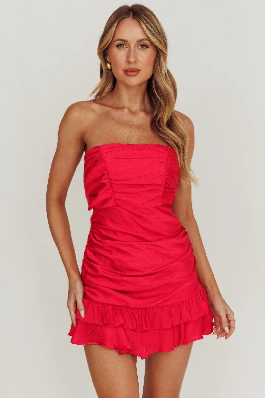 Mini dresses with button - down fronts Annabella Strapless Tied Back Frill Hem Mini Dress Fuchsia Mini dresses with button - down fronts Annabella Strapless Tied Back Frill Hem Mini Dress Fuchsia
