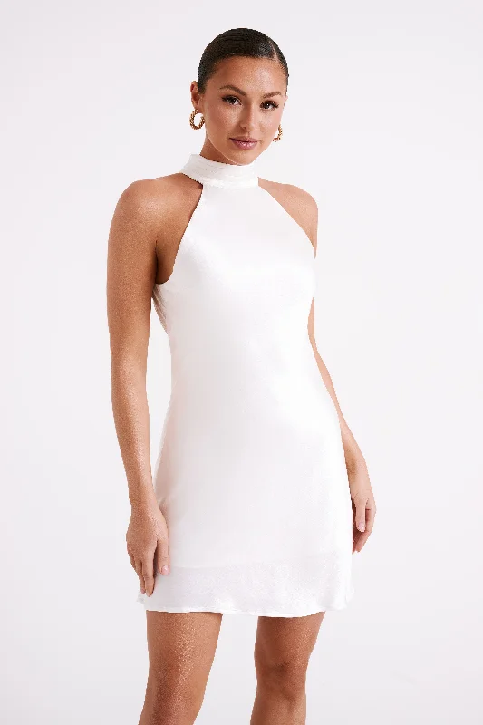 Mini dresses with criss - cross backs for a flirty look Claire A Line Mini Dress - White