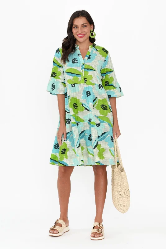 Midi dresses with sheer panels for a touch of allure Senna Green Floral Cotton Dress Midi dresses with sheer panels for a touch of allure Senna Green Floral Cotton Dress