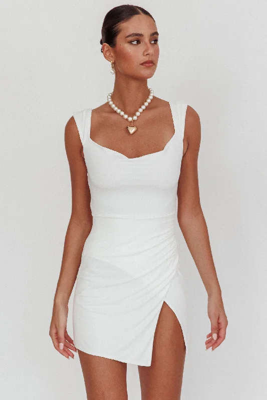 Mini dresses with wrap - around styles Giavanna Thigh Split Mini Dress White