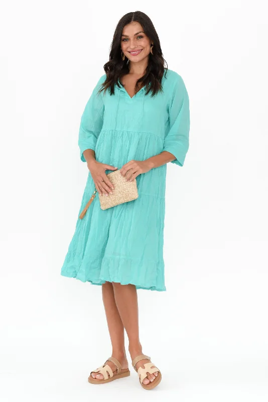 Plaid midi dresses for a fall - themed family gathering Milana Ice Blue Crinkle Cotton Dress Plaid midi dresses for a fall - themed family gathering Milana Ice Blue Crinkle Cotton Dress