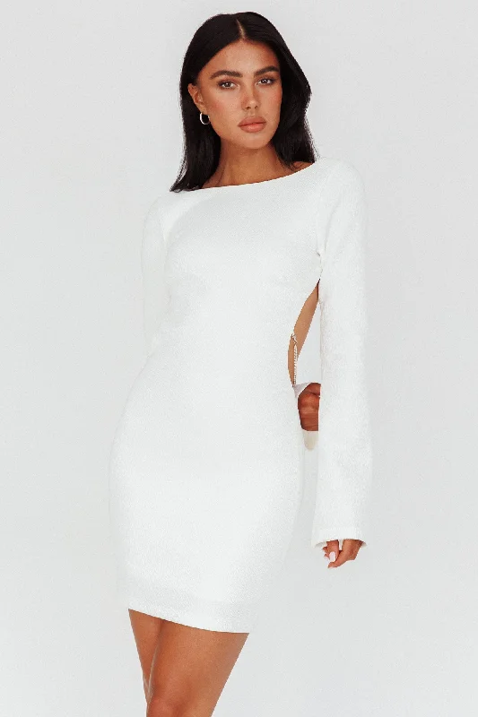 Mini dresses with ribbed textures for a unique appearance Lakshmi Long Sleeve Open Back Mini Dress White Mini dresses with ribbed textures for a unique appearance Lakshmi Long Sleeve Open Back Mini Dress White