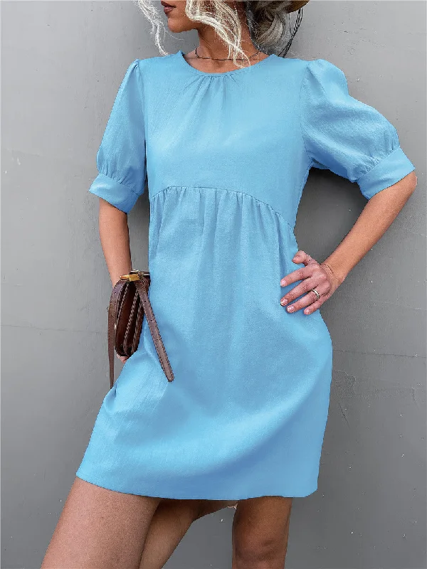 Mini dresses with beaded embellishments for a fancy event Marketa Puff Sleeve Babydoll Dress - Blue Mini dresses with beaded embellishments for a fancy event Marketa Puff Sleeve Babydoll Dress - Blue