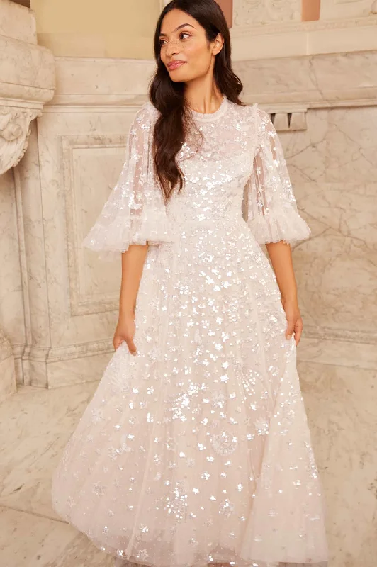 Midi dresses with satin - finish fabrics for a luxurious feel Constellation Gloss Ankle Gown Midi dresses with satin - finish fabrics for a luxurious feel Constellation Gloss Ankle Gown