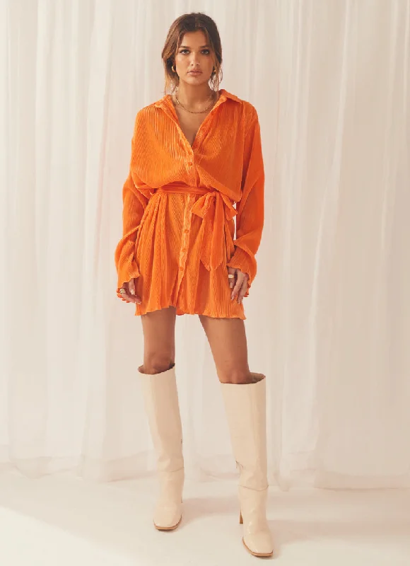 Sequined mini dresses for New Year's Eve Soho Chic Shirt Plisse Dress - Tangerine