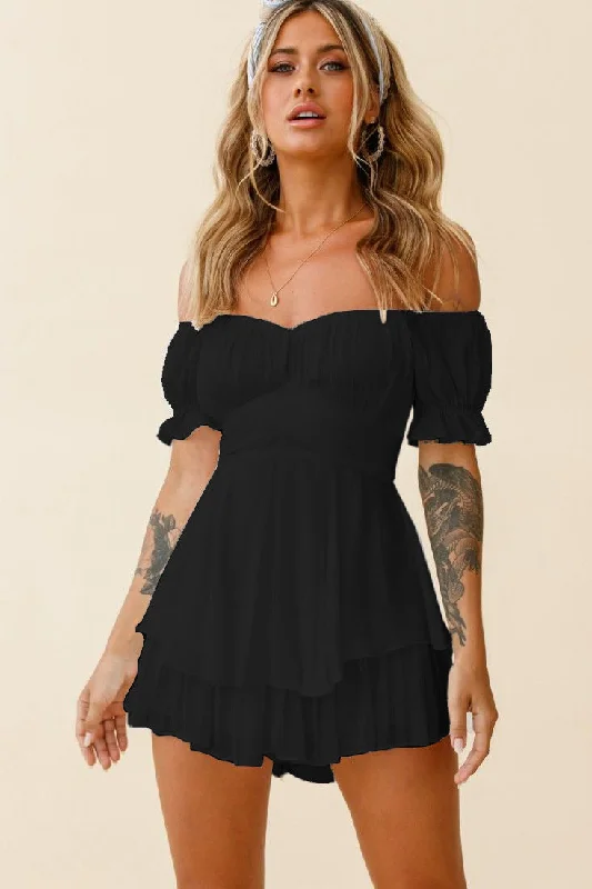 Mini dresses with fringe for a bohemian style Mahoney Smocked Ruffle Mini Dress - Black Mini dresses with fringe for a bohemian style Mahoney Smocked Ruffle Mini Dress - Black