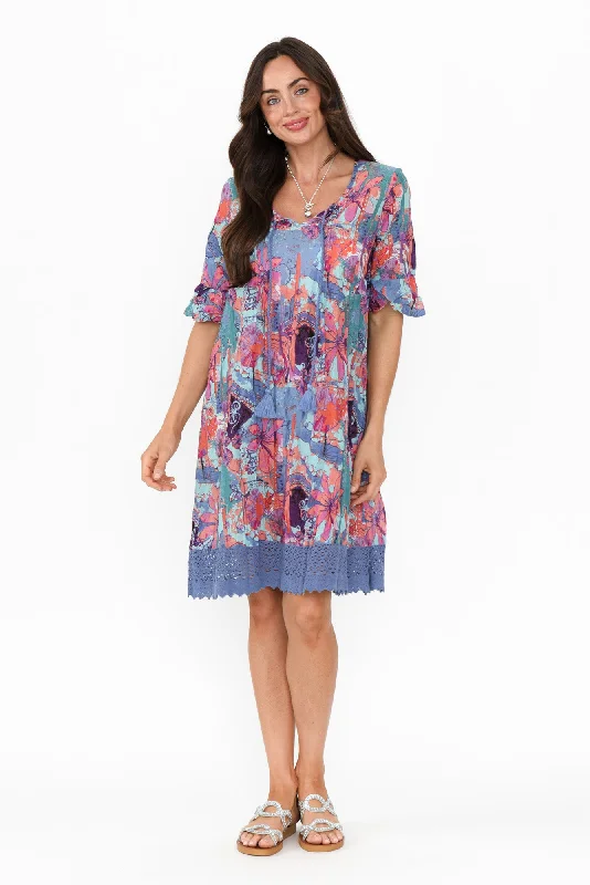 Midi dresses with ruffled hems for a romantic date night Cayman Purple Paradise Cotton Tunic Dress Midi dresses with ruffled hems for a romantic date night Cayman Purple Paradise Cotton Tunic Dress
