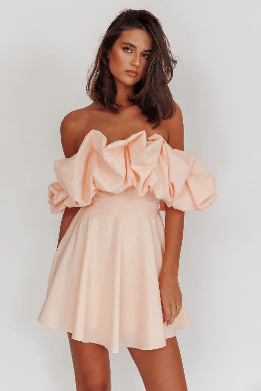 Mini dresses with side slits for a sexy appeal Kailynn Off-Shoulder A-Line Mini Dress Blush Mini dresses with side slits for a sexy appeal Kailynn Off-Shoulder A-Line Mini Dress Blush