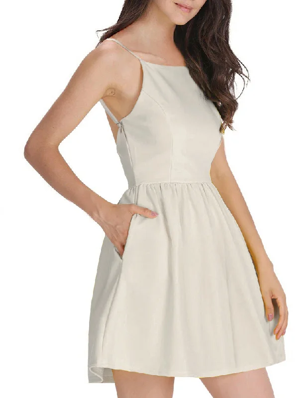 Satin mini dresses for a luxurious feel Magali Pocketed Babydoll Dress - Cream