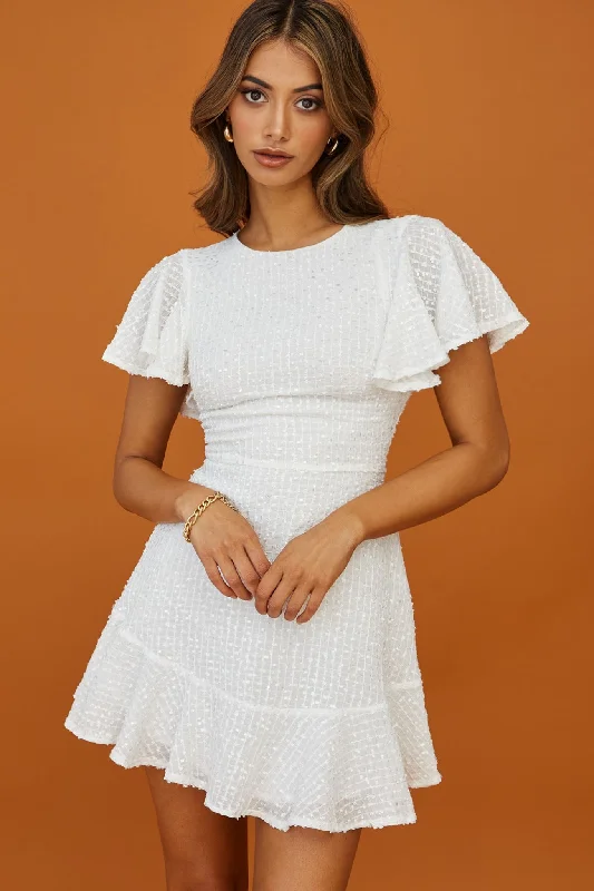 Mini dresses with abstract prints for an artistic look Isabelle Angel Sleeve Empire Dress White Mini dresses with abstract prints for an artistic look Isabelle Angel Sleeve Empire Dress White