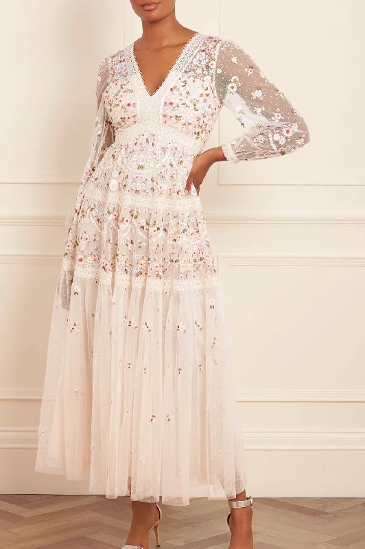 Midi dresses with tassel accents for a bohemian and free - spirited style Garland Ribbon Ankle Gown Midi dresses with tassel accents for a bohemian and free - spirited style Garland Ribbon Ankle Gown