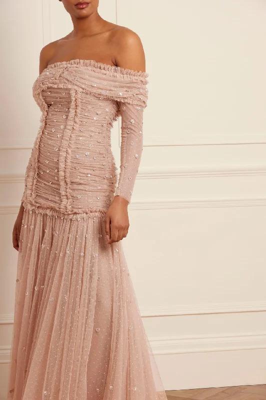 Midi dresses with one - shoulder designs for a modern and asymmetric style Love Heart Rouched Off-Shoulder Gown Midi dresses with one - shoulder designs for a modern and asymmetric style Love Heart Rouched Off-Shoulder Gown