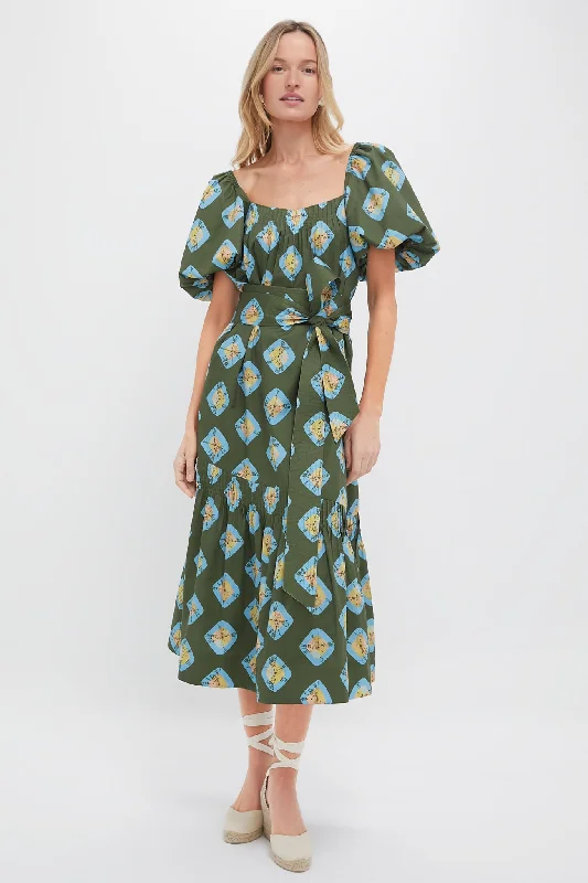 Midi dresses with ruffled hems for a romantic date night Olive and Aqua Diamond Clary Dress Midi dresses with ruffled hems for a romantic date night Olive and Aqua Diamond Clary Dress