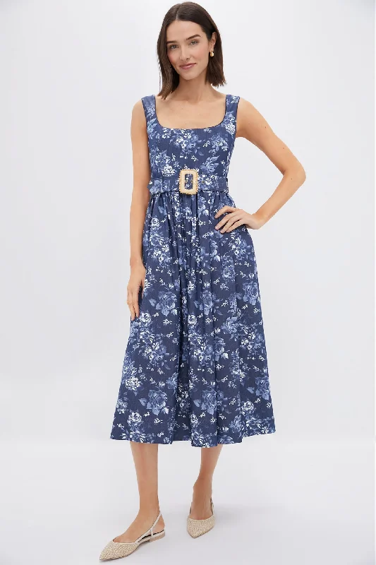 Midi dresses with cotton - blend materials for everyday comfort Floral Navy Mackenzie Denim Twill Dress Midi dresses with cotton - blend materials for everyday comfort Floral Navy Mackenzie Denim Twill Dress