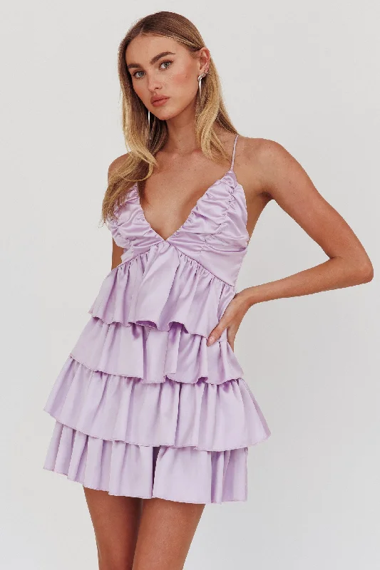 Metallic mini dresses for a glamorous event Heavenly Bliss Ruffle Mini Dress Lilac