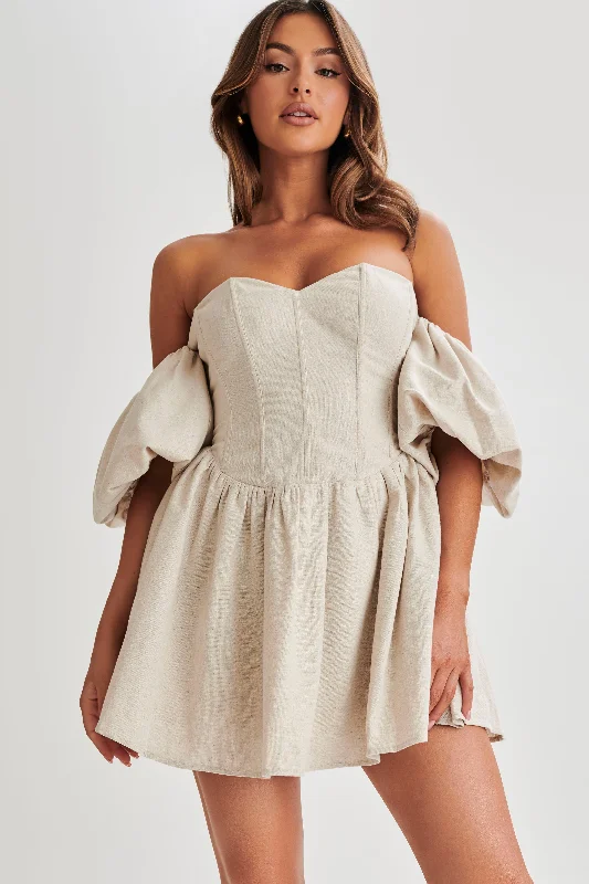 Metallic mini dresses for a glamorous event Siran Puff Sleeve Mini Dress - Natural