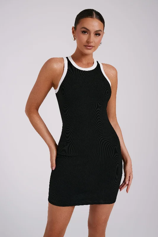 Mini dresses with keyhole necklines Tina Ribbed Racer Neck Mini Dress - Black