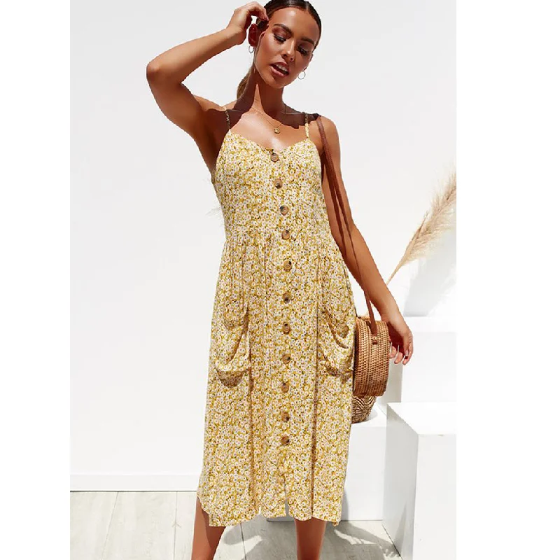 Mini dresses with V - necklines for a flattering shape Marcy Printed Button Down Halter Dress Mini dresses with V - necklines for a flattering shape Marcy Printed Button Down Halter Dress