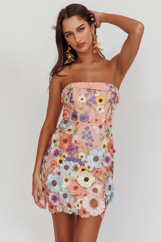 Sheer mini dresses with lace inserts Flora Day Strapless Floral Embellished Mini Dress Pale Pink Sheer mini dresses with lace inserts Flora Day Strapless Floral Embellished Mini Dress Pale Pink