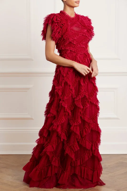 Midi dresses with button - front designs for a classic touch Genevieve Ruffle Gown