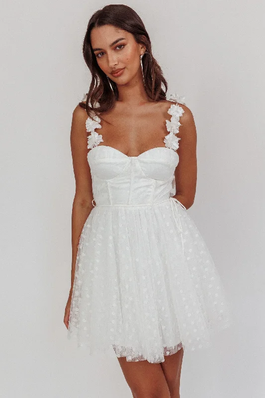 Mini dresses with button - down fronts Fairytale Dream Floral Strap Mini Dress White Mini dresses with button - down fronts Fairytale Dream Floral Strap Mini Dress White