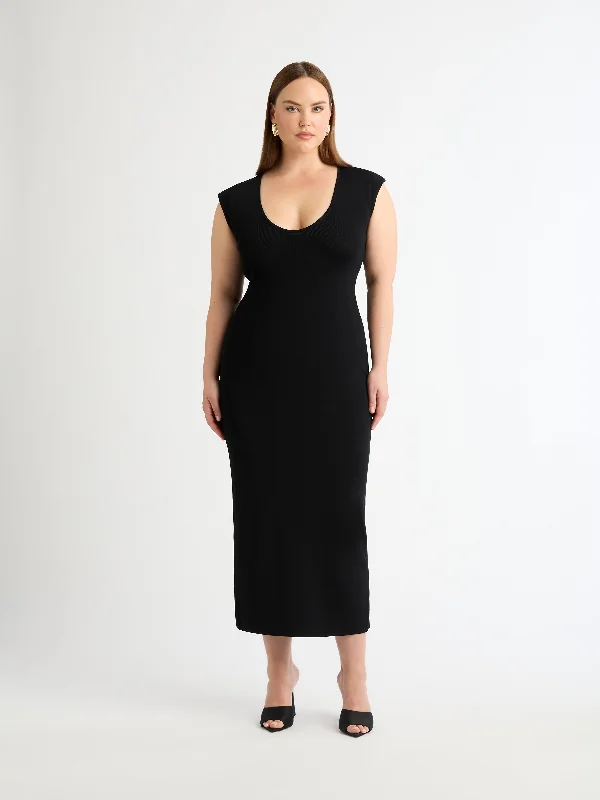 Midi dresses with geometric cutouts for a contemporary and edgy look SERENITY KNIT DRESS Midi dresses with geometric cutouts for a contemporary and edgy look SERENITY KNIT DRESS