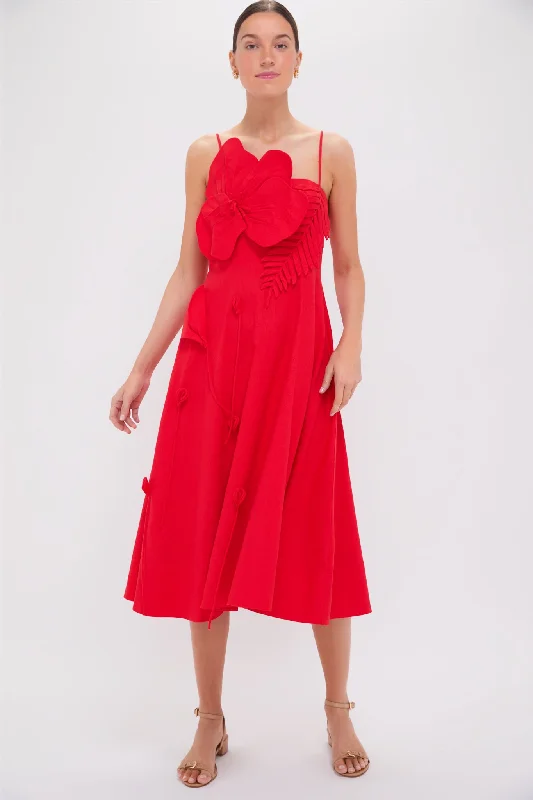 Midi dresses with pleated bodices for a classic and tailored look Red Garden Sleeveless Midi Dress