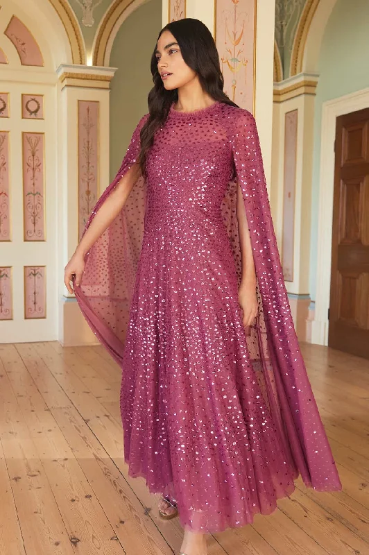 Midi dresses with ruched bodices for a feminine and fitted feel Scatter Dot Cape Ankle Gown Midi dresses with ruched bodices for a feminine and fitted feel Scatter Dot Cape Ankle Gown
