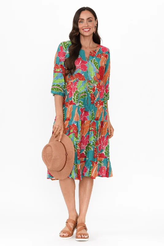 Midi dresses with satin - finish fabrics for a luxurious feel Milana Emerald Tropical Crinkle Cotton Dress Midi dresses with satin - finish fabrics for a luxurious feel Milana Emerald Tropical Crinkle Cotton Dress