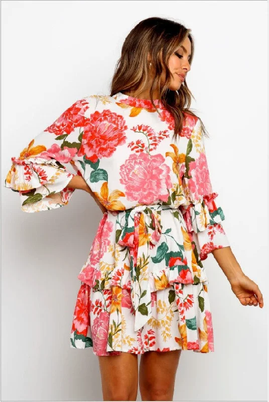 Printed mini dresses for a casual day out Once And Floral Satin Rope Tie Ruffle Dress Printed mini dresses for a casual day out Once And Floral Satin Rope Tie Ruffle Dress