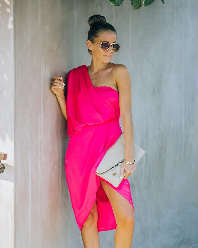 Mini dresses with polka dot patterns Brava Satin One Shoulder Drape Dress - Paradise Pink - FINAL SALE Mini dresses with polka dot patterns Brava Satin One Shoulder Drape Dress - Paradise Pink - FINAL SALE