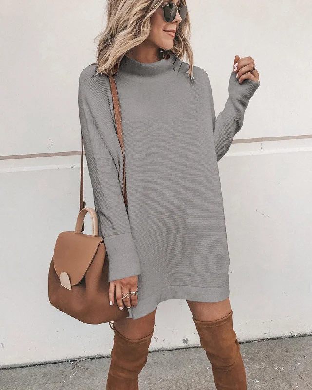 Mini dresses with geometric prints for a modern aesthetic Marcelle Mock Neck Knit Dress - Light Mocha Mini dresses with geometric prints for a modern aesthetic Marcelle Mock Neck Knit Dress - Light Mocha