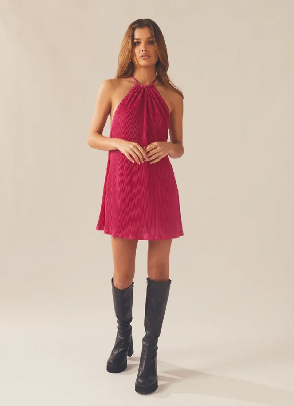 Mini dresses with one - shoulder designs Love From Europe Halter Plisse Dress - Magenta