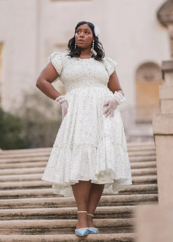 Midi dresses with puff sleeves for a vintage - inspired look Swan Serenade Dress