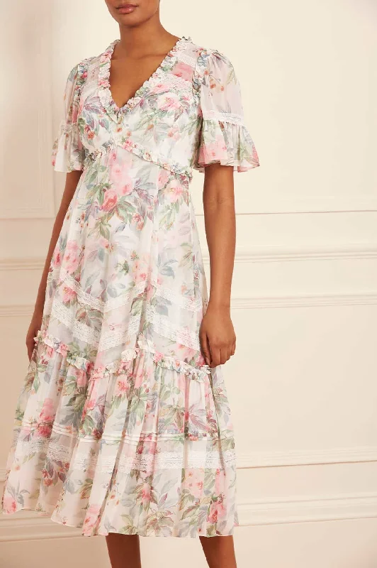 Midi dresses with ruched sleeves for a more fitted and stylish arm look Paradise Garden Sonata Georgette Ballerina Dress