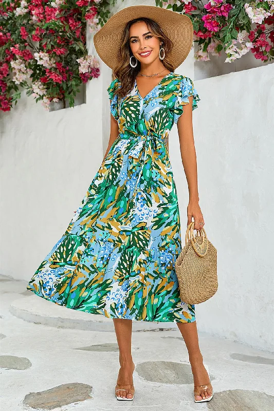 Wrap - style midi dresses in silk for a sophisticated office look Wickelkleid mit Blumenmuster in Gelb und Grün Wrap - style midi dresses in silk for a sophisticated office look Wickelkleid mit Blumenmuster in Gelb und Grün