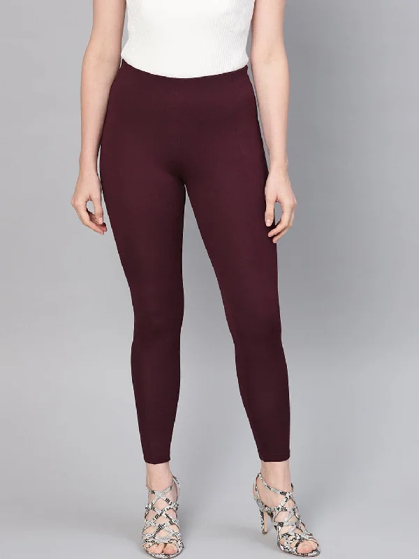 Women's Tight Trousers with Rhinestone Embellishments in Silver for a Sparkly LookBurgundy Pintuck Jegging Women's Tight Trousers with Rhinestone Embellishments in Silver for a Sparkly LookBurgundy Pintuck Jegging