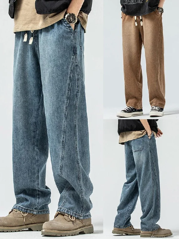 High - rise flare women jeans for a 70s - inspired lookElastic Waist Drawstring Wide-leg Jeans High - rise flare women jeans for a 70s - inspired lookElastic Waist Drawstring Wide-leg Jeans