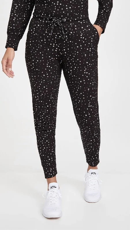 Plus Size Women's Printed Tight Trousers in Floral Patterns for a Spring - Inspired OutfitFoil Printed Jogger In Black/silver Stars Plus Size Women's Printed Tight Trousers in Floral Patterns for a Spring - Inspired OutfitFoil Printed Jogger In Black/silver Stars