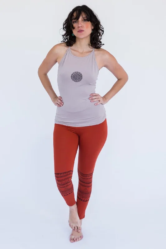 Plus Size Women's Printed Tight Trousers in Floral Patterns for a Spring - Inspired OutfitTribal Print Leggings - Rust Plus Size Women's Printed Tight Trousers in Floral Patterns for a Spring - Inspired OutfitTribal Print Leggings - Rust