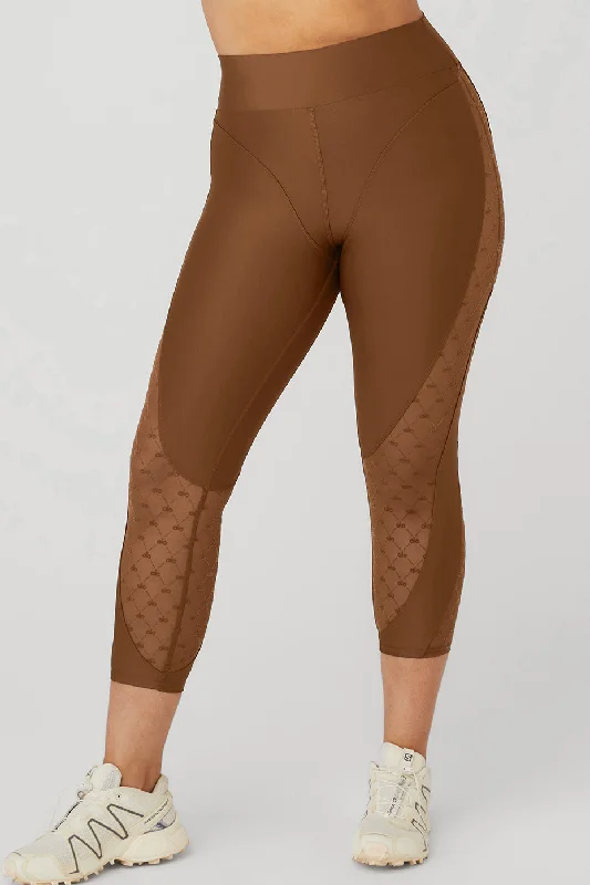 Women's Tight Trousers with Rhinestone Embellishments in Silver for a Sparkly LookAirlift Mesh High-Waist Celeste Capri - Cinnamon Brown Women's Tight Trousers with Rhinestone Embellishments in Silver for a Sparkly LookAirlift Mesh High-Waist Celeste Capri - Cinnamon Brown