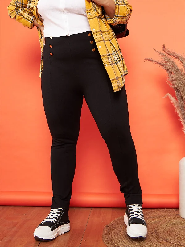 Women's Leather - Look Tight Trousers with Zipper Details in Dark Gray for an Urban StyleWomen Black Show Button High Waist Jeggings Women's Leather - Look Tight Trousers with Zipper Details in Dark Gray for an Urban StyleWomen Black Show Button High Waist Jeggings