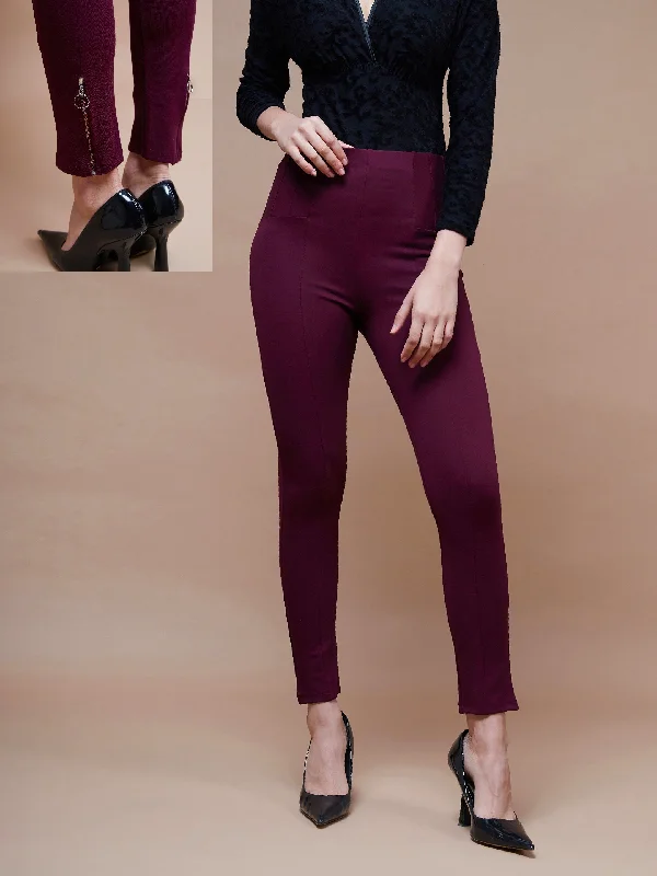 Plus Size Women's Stretch Cotton Tight Trousers in Navy for Comfortable Everyday WearWomen Burgundy Bottom Zipper Jeggings Plus Size Women's Stretch Cotton Tight Trousers in Navy for Comfortable Everyday WearWomen Burgundy Bottom Zipper Jeggings