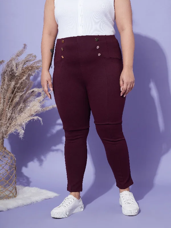 Women's Denim - Look Tight Trousers in Light Blue for a Casual and Versatile OptionWomen Burgundy Show Button High Waist Jeggings Women's Denim - Look Tight Trousers in Light Blue for a Casual and Versatile OptionWomen Burgundy Show Button High Waist Jeggings