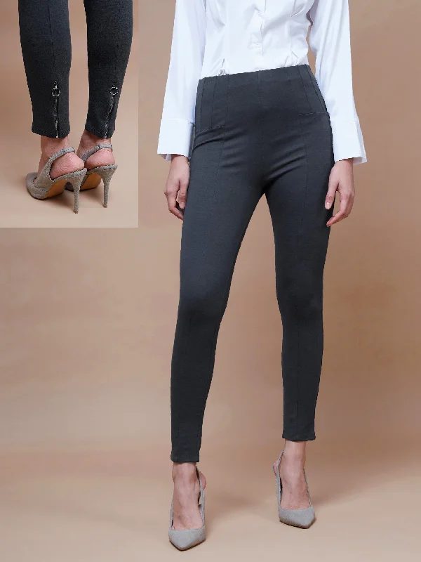 Plus Size Women's Embroidered Tight Trousers in White for a Feminine and Elegant StyleWomen Grey Bottom Zipper Jeggings Plus Size Women's Embroidered Tight Trousers in White for a Feminine and Elegant StyleWomen Grey Bottom Zipper Jeggings