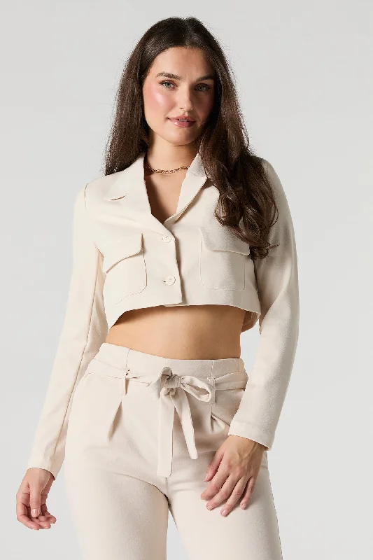 Plus Size Women's Military - Inspired Blazers with Gold Accents for a Bold LookButton Front Cropped Blazer Plus Size Women's Military - Inspired Blazers with Gold Accents for a Bold LookButton Front Cropped Blazer